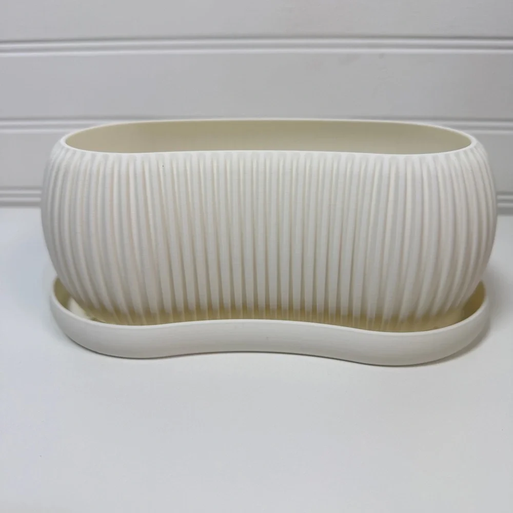 Terra Planter, Indoor Planter with Drainage Tray, Tabletop Planter, Ridged